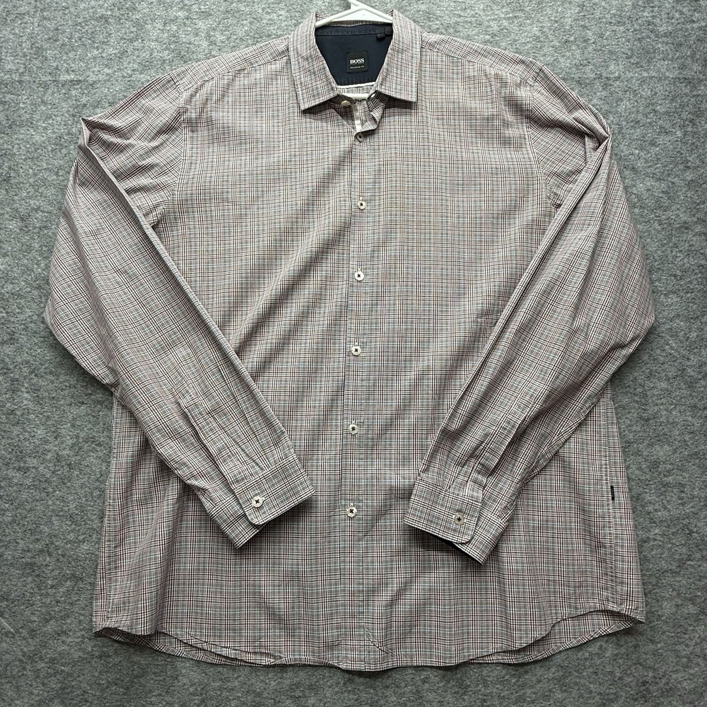 Hugo Boss Regular Fit Men's Size 2XL Check Flip Cuffs Long Sleeve Casual Shirt